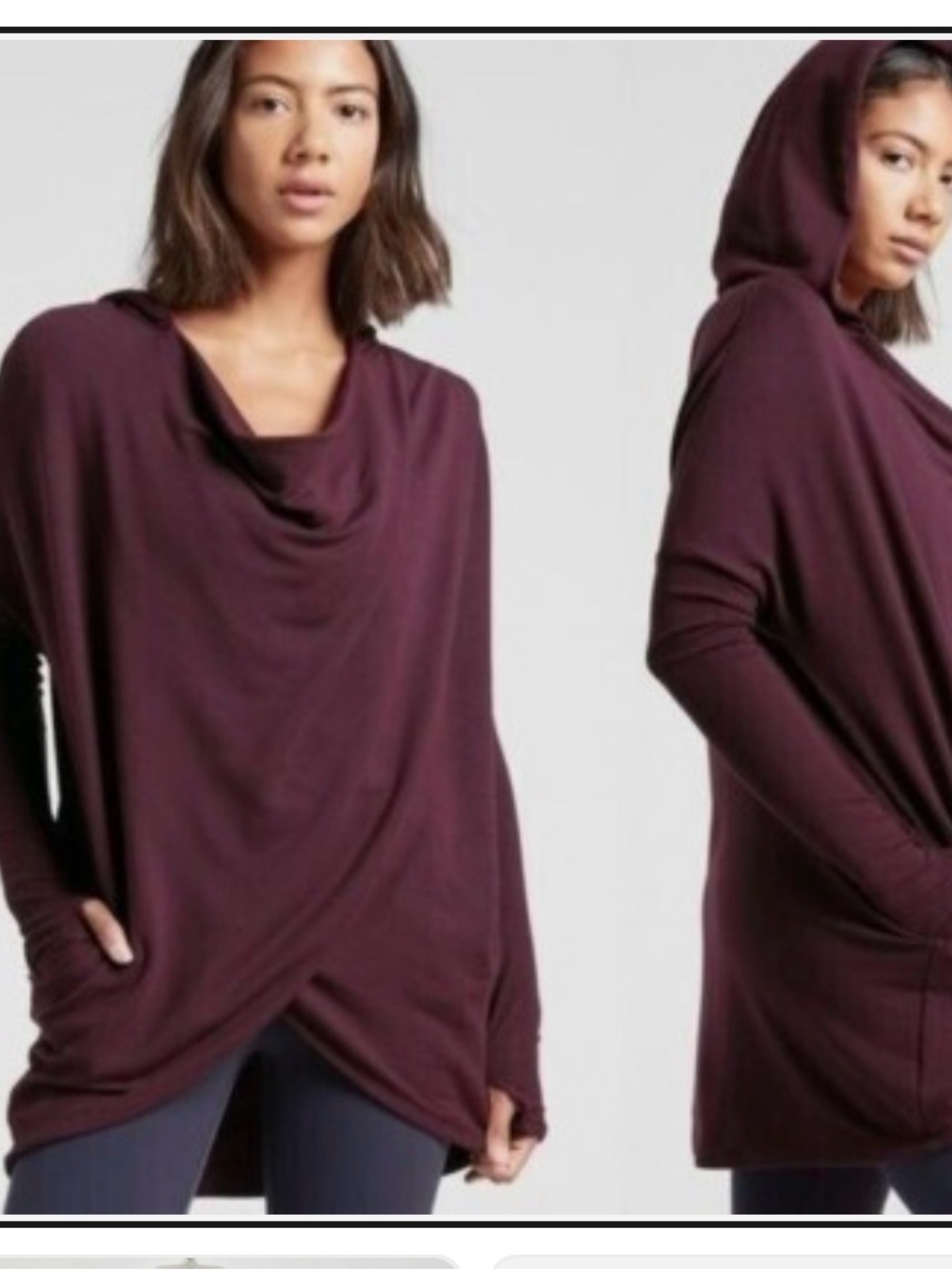 Athleta Burgundy Draped Cowl Hooded Tunic
